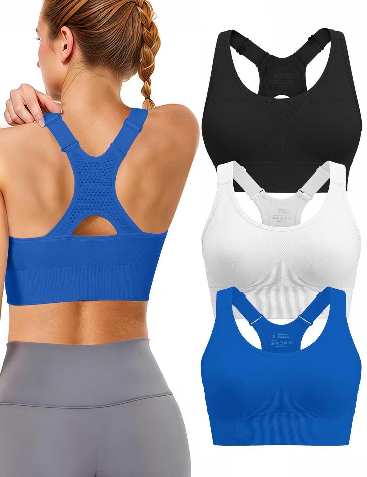 Women’s 3-Pack High Support Padded Racerback Sports Bras
