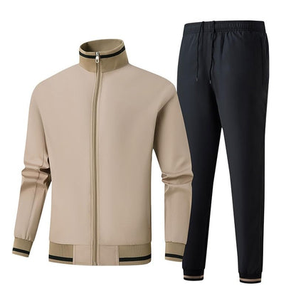 Men’s Stand Collar Zipper Sports Jacket Set