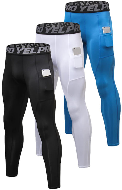 Men’s 3-Pack Compression Leggings with Pockets