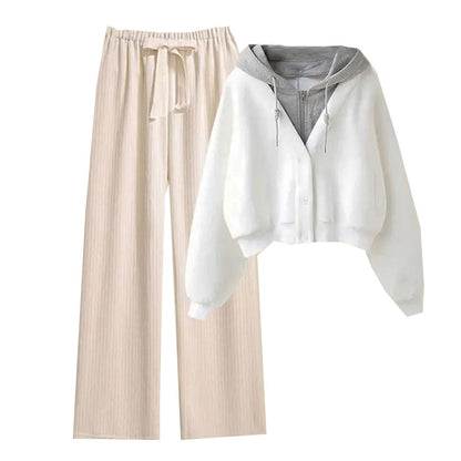 Women’s Hooded Top and Wide Leg Pants 2-Piece Set