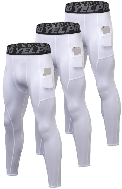 Men’s 3-Pack Compression Leggings with Pockets