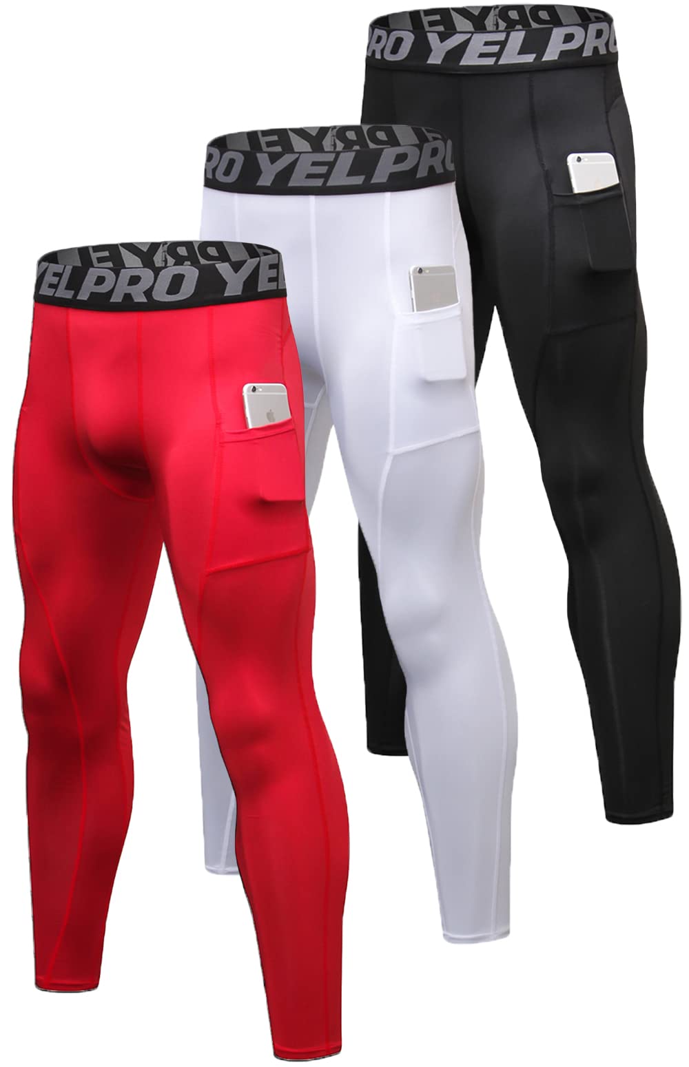 Men’s 3-Pack Compression Leggings with Pockets