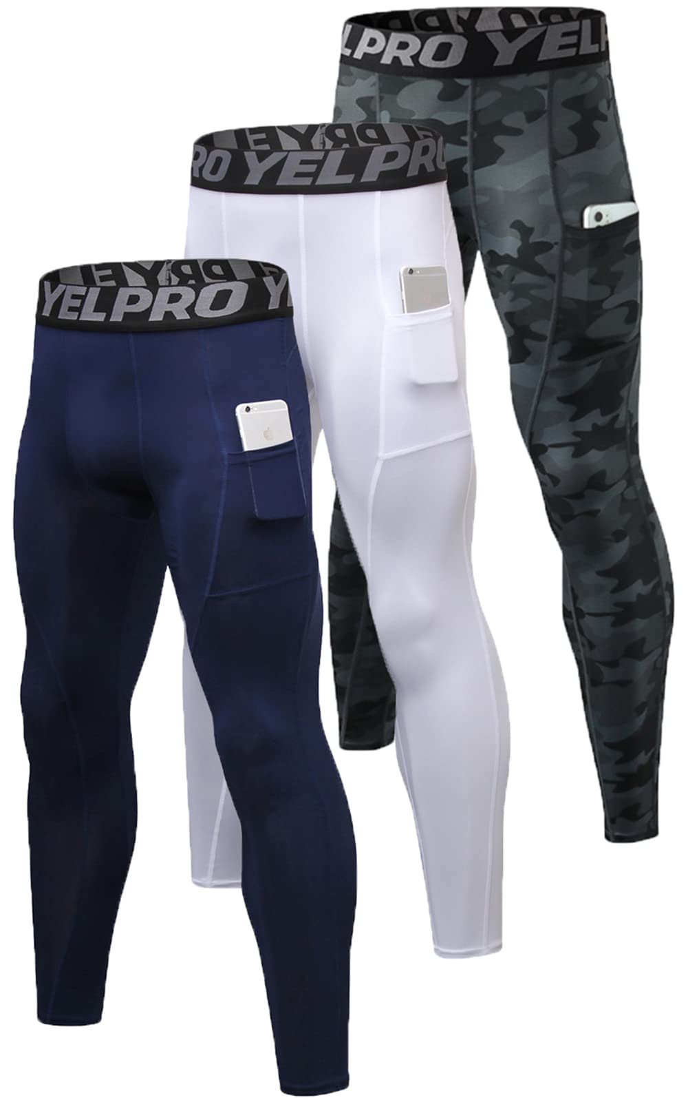 Men’s 3-Pack Compression Leggings with Pockets