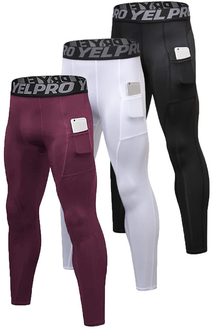 Men’s 3-Pack Compression Leggings with Pockets