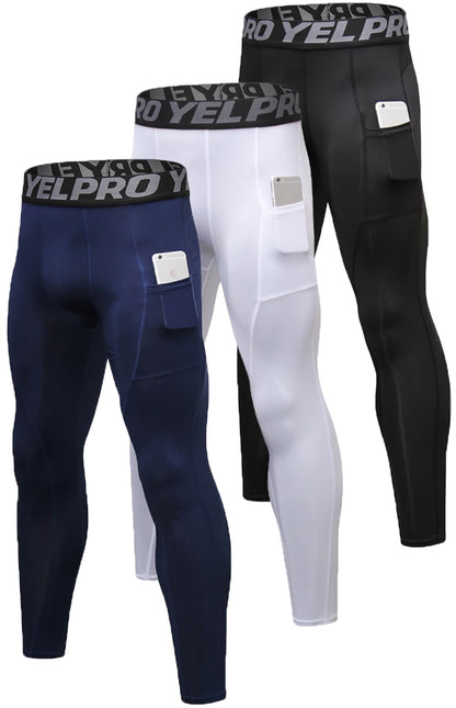 Men’s 3-Pack Compression Leggings with Pockets