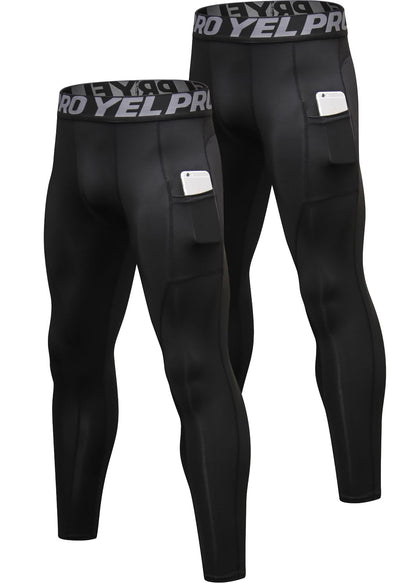 Men’s 3-Pack Compression Leggings with Pockets