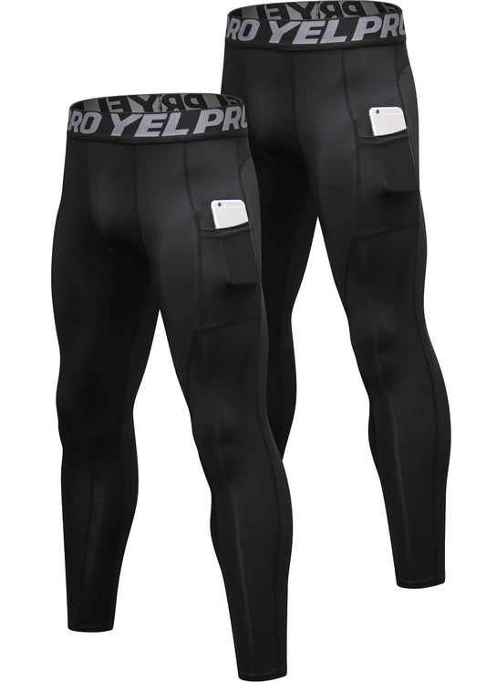 Men’s 3-Pack Compression Leggings with Pockets