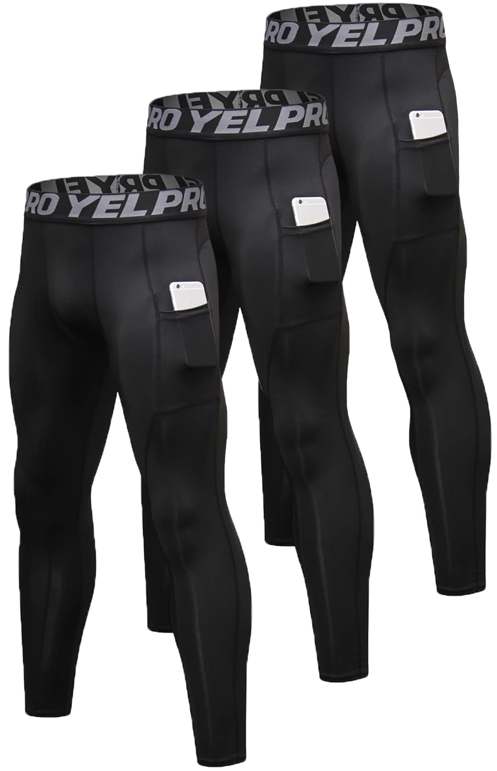 Men’s 3-Pack Compression Leggings with Pockets