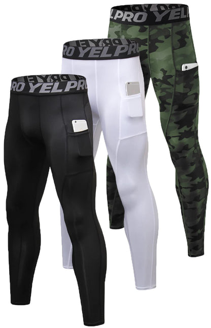 Men’s 3-Pack Compression Leggings with Pockets