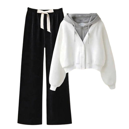 Women’s Hooded Top and Wide Leg Pants 2-Piece Set