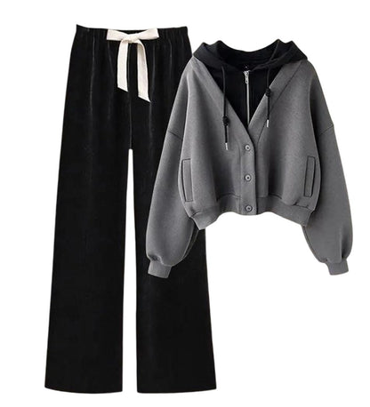 Women’s Hooded Top and Wide Leg Pants 2-Piece Set