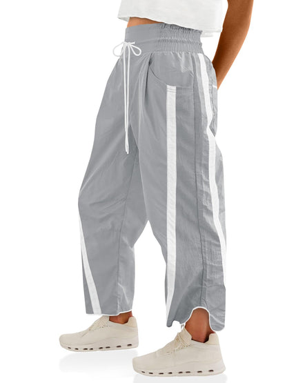 Women’s Baggy Wide Leg Track Pants with Drawstring Waist