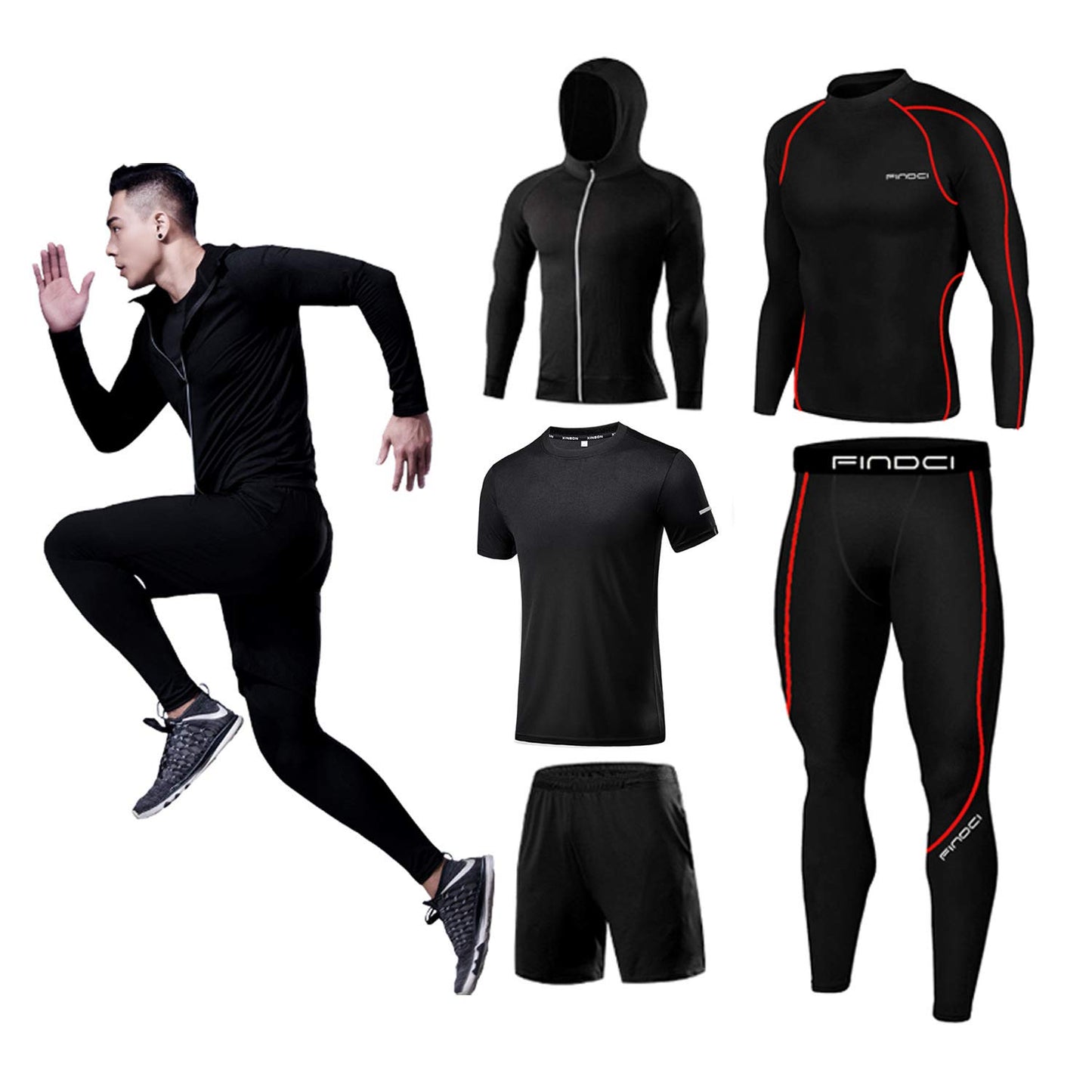 Men’s 5-Piece Workout Set with Compression Pants, Shirt and Jacket
