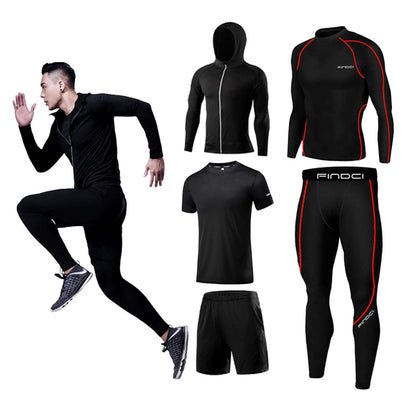 Men’s 5-Piece Workout Set with Compression Pants, Shirt and Jacket