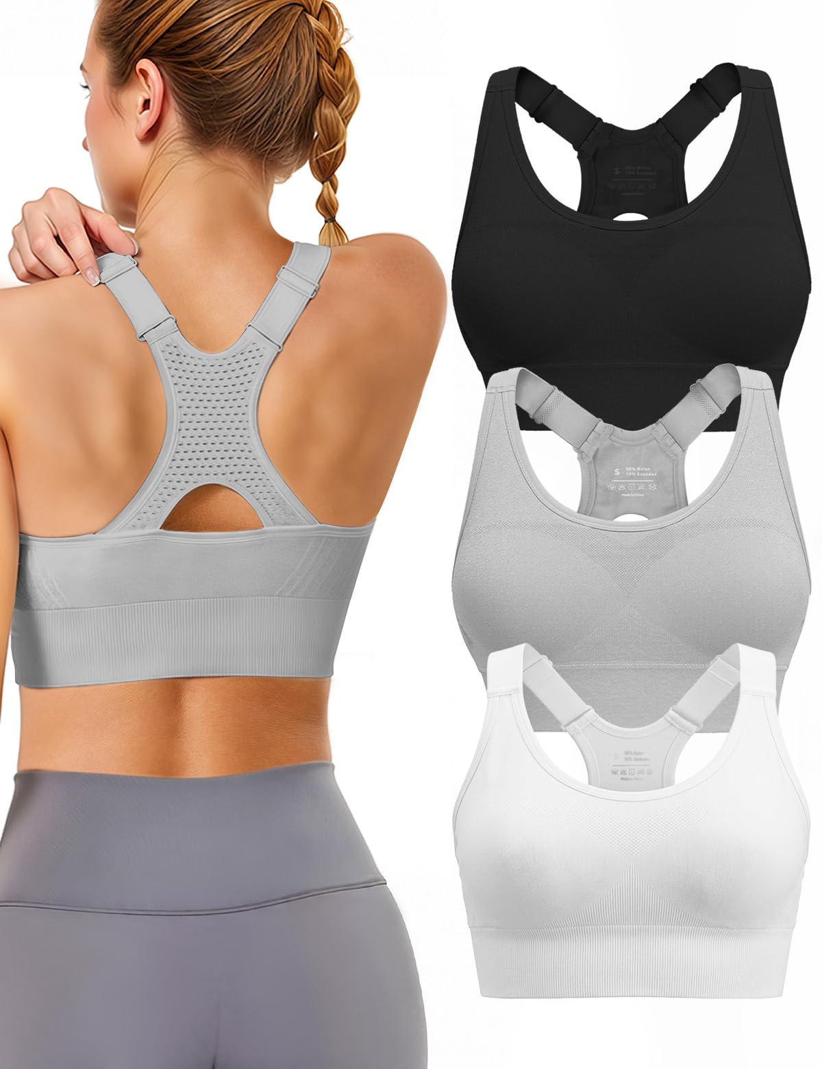 Women’s 3-Pack High Support Padded Racerback Sports Bras