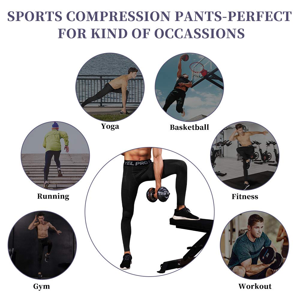 Men’s 3-Pack Compression Leggings with Pockets