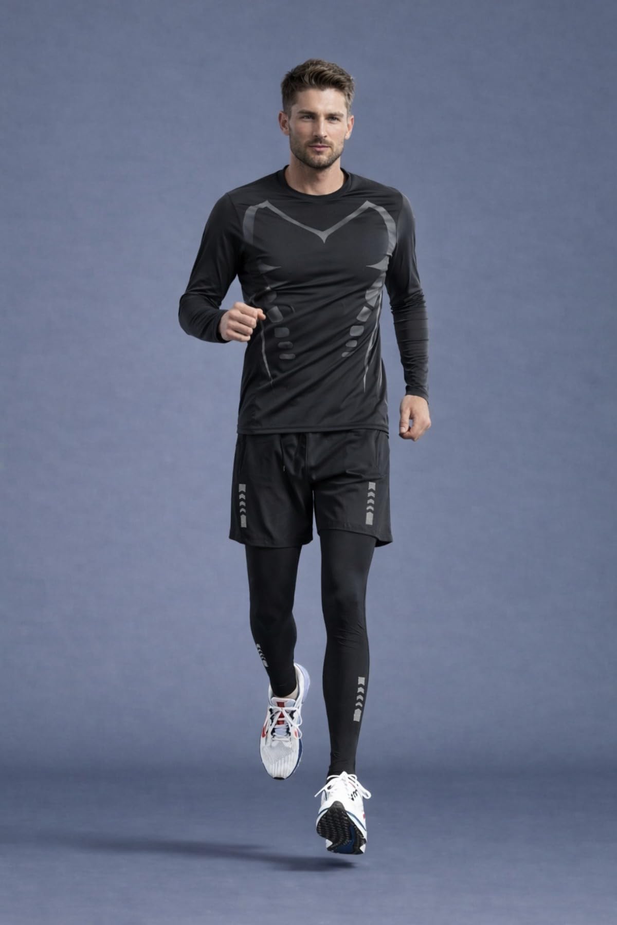 Men’s Quick Dry Athletic Set with Long Sleeve Top, Pants and Shorts