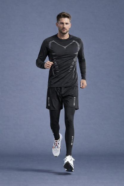 Men’s Quick Dry Athletic Set with Long Sleeve Top, Pants and Shorts