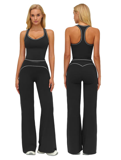 Women’s 2-Piece Workout Set with Racerback Top and Wide Leg Pants