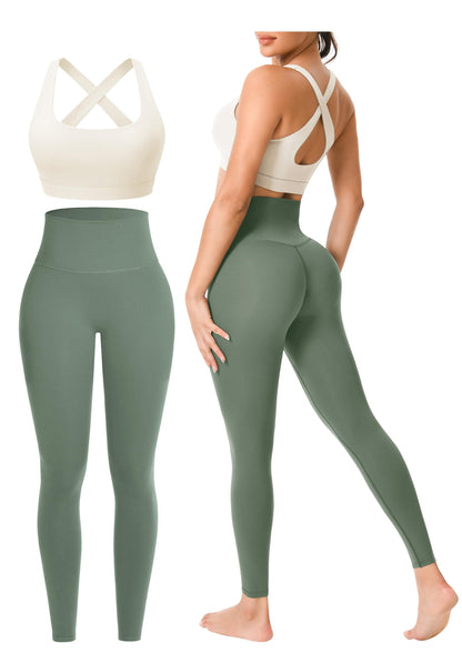 Women’s 2-Piece Seamless Workout Set with Sports Bra and High Waist Leggings
