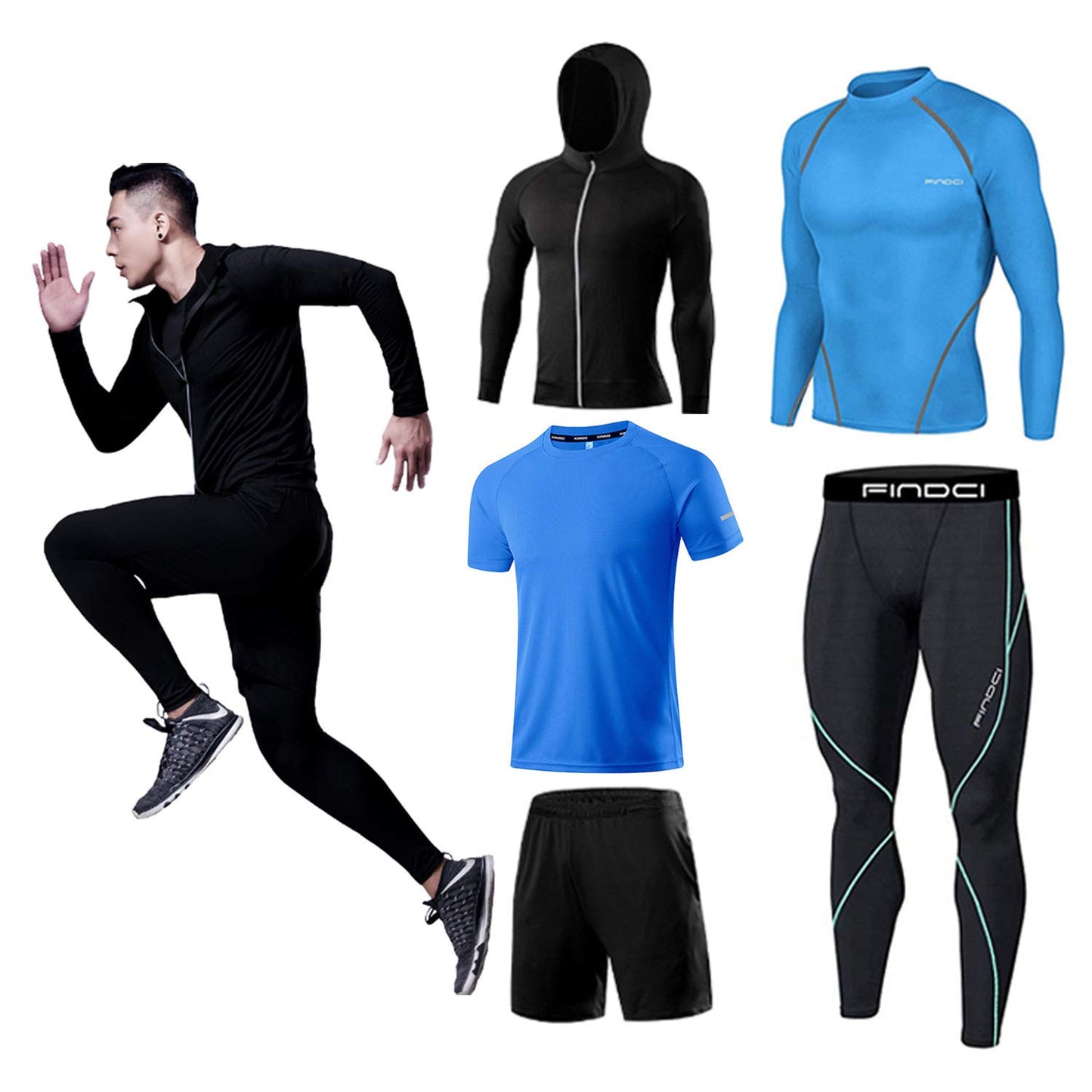Men’s 5-Piece Workout Set with Compression Pants, Shirt and Jacket