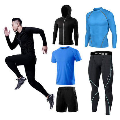 Men’s 5-Piece Workout Set with Compression Pants, Shirt and Jacket