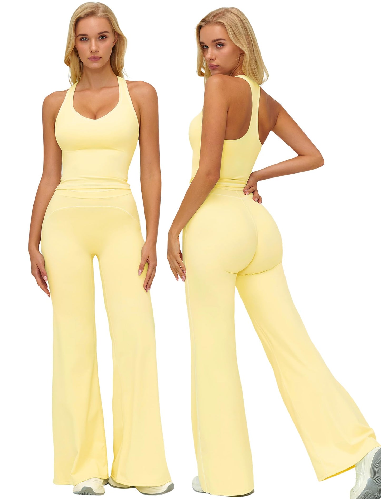 Women’s 2-Piece Workout Set with Racerback Top and Wide Leg Pants