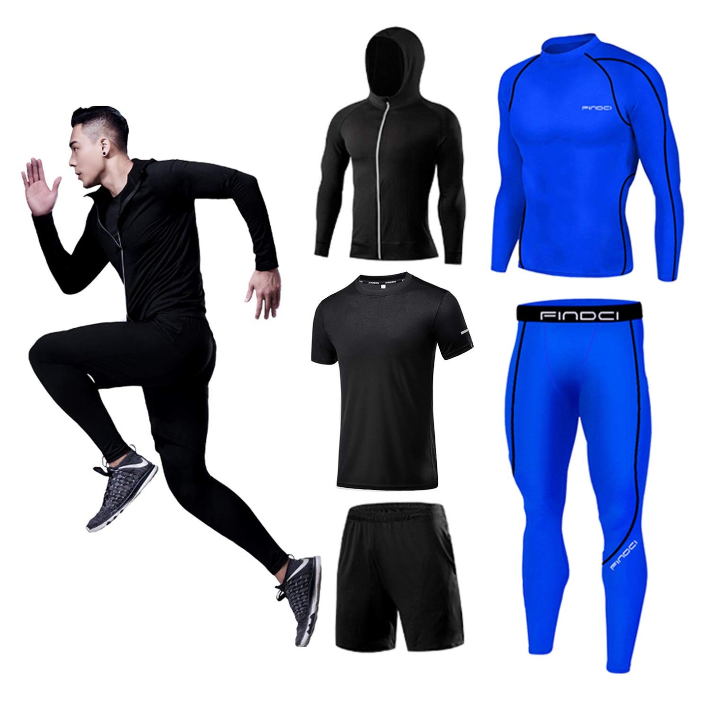 Men’s 5-Piece Workout Set with Compression Pants, Shirt and Jacket