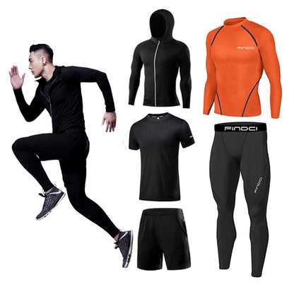 Men’s 5-Piece Workout Set with Compression Pants, Shirt and Jacket
