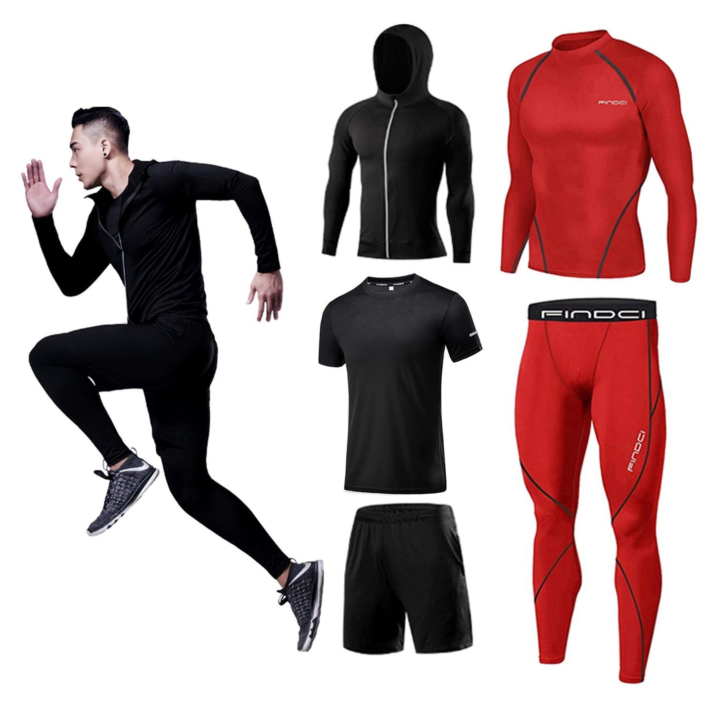 Men’s 5-Piece Workout Set with Compression Pants, Shirt and Jacket