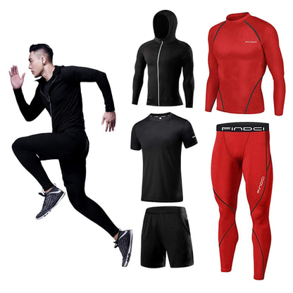 Men’s 5-Piece Workout Set with Compression Pants, Shirt and Jacket