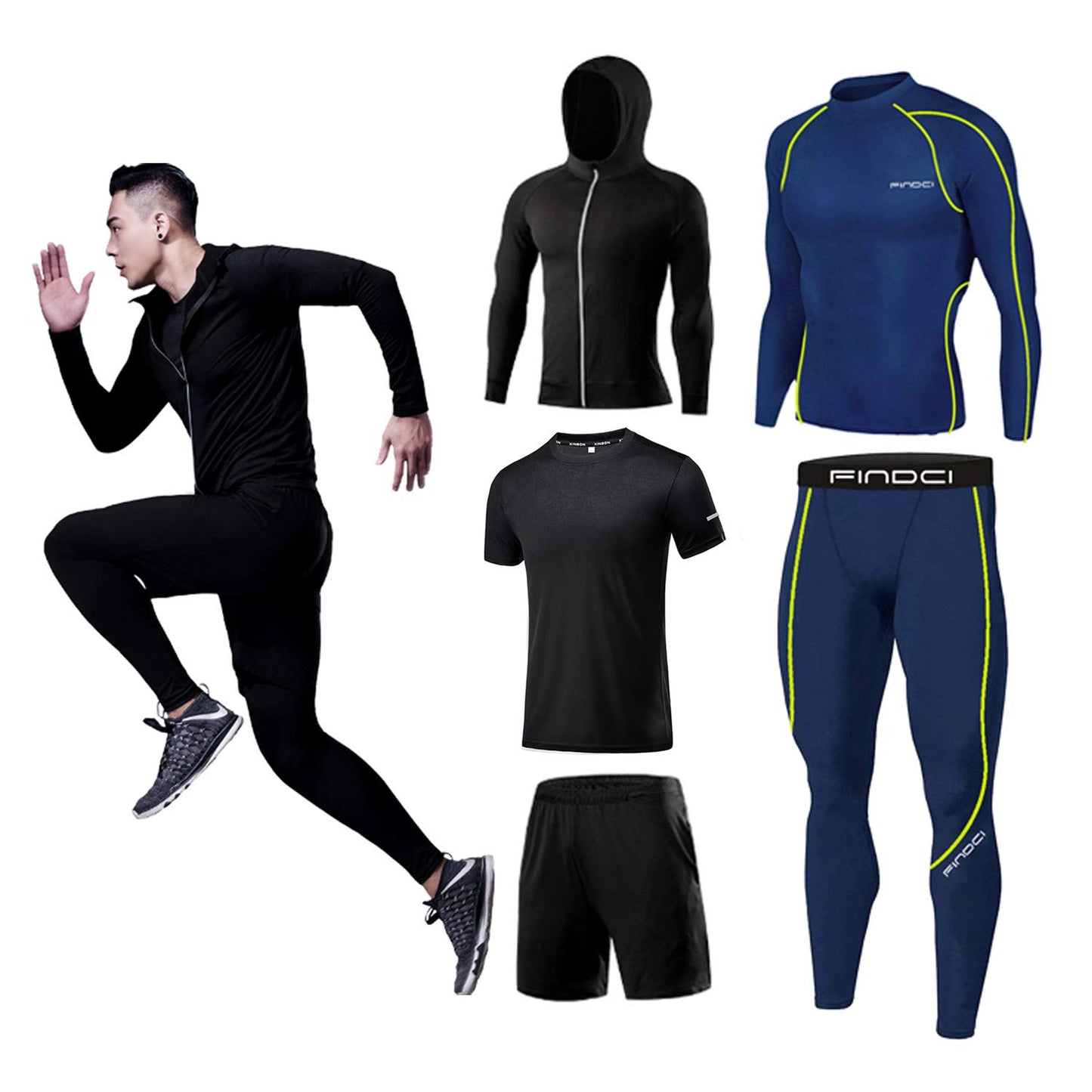 Men’s 5-Piece Workout Set with Compression Pants, Shirt and Jacket