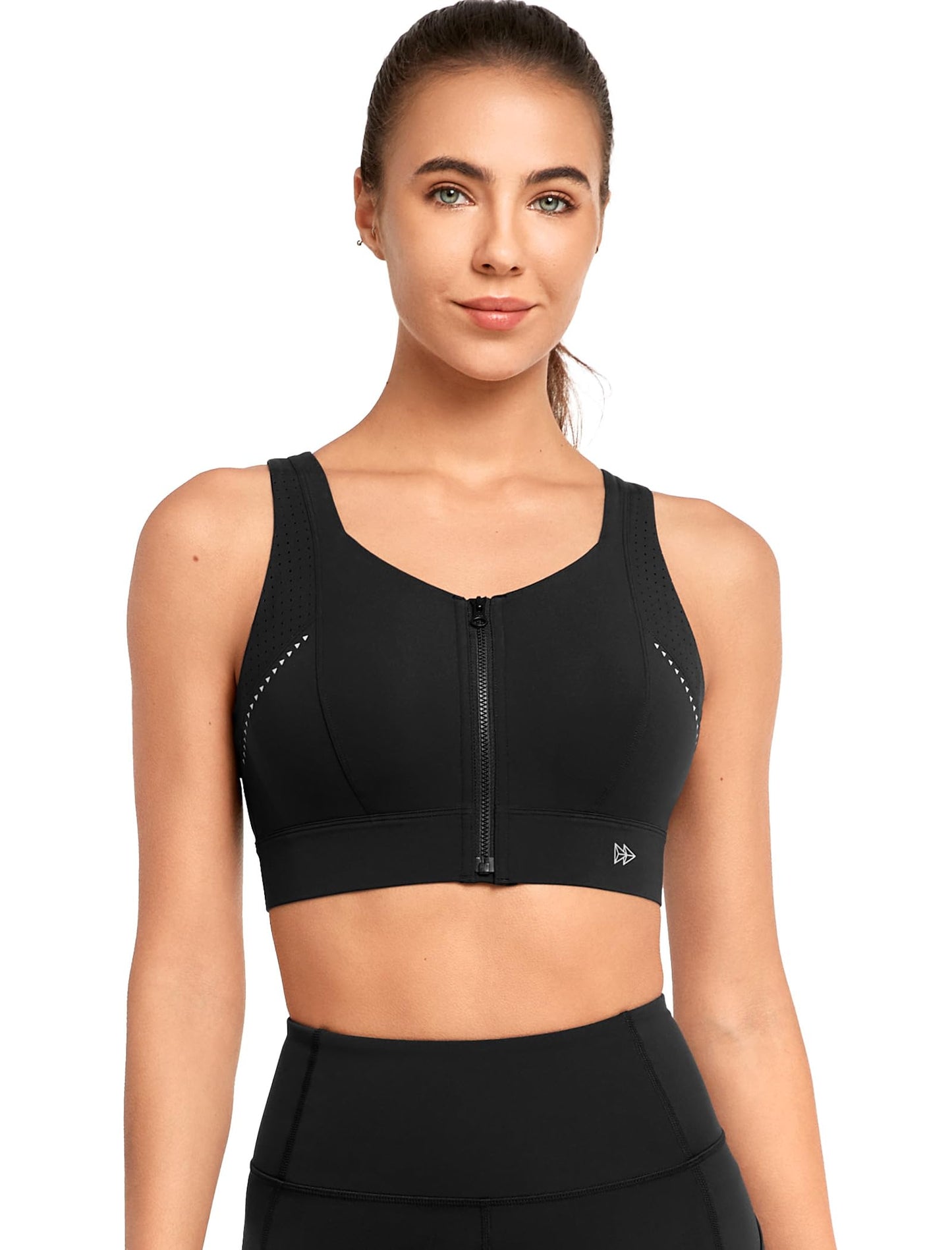 Women’s Adjustable High Impact Sports Bra with Front Zip and Mesh Support