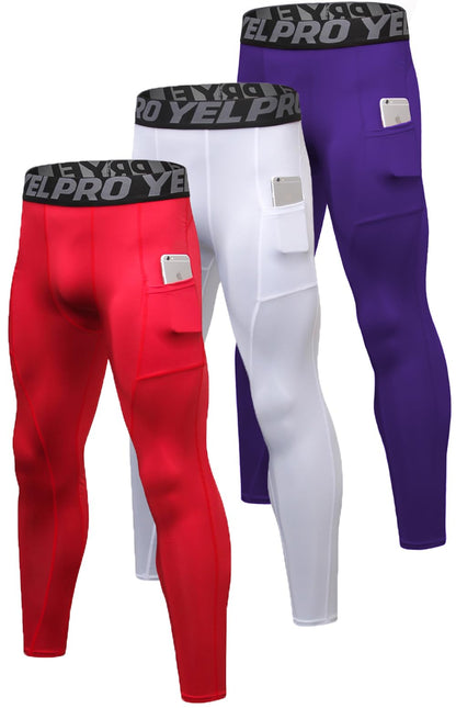 Men’s 3-Pack Compression Leggings with Pockets