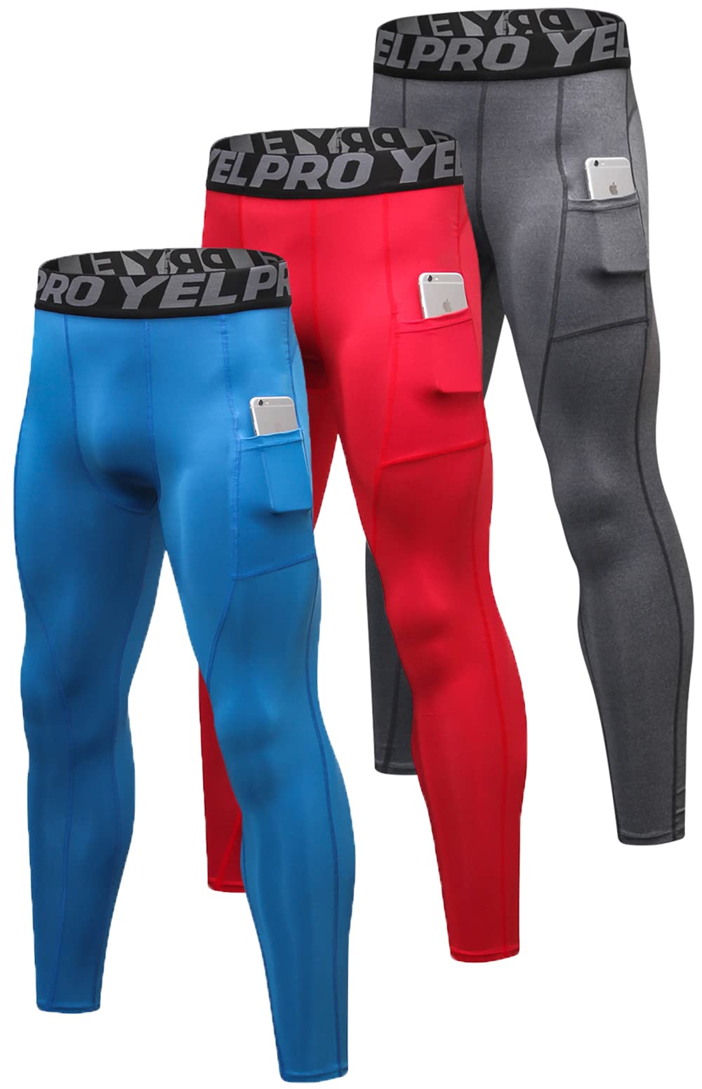 Men’s 3-Pack Compression Leggings with Pockets