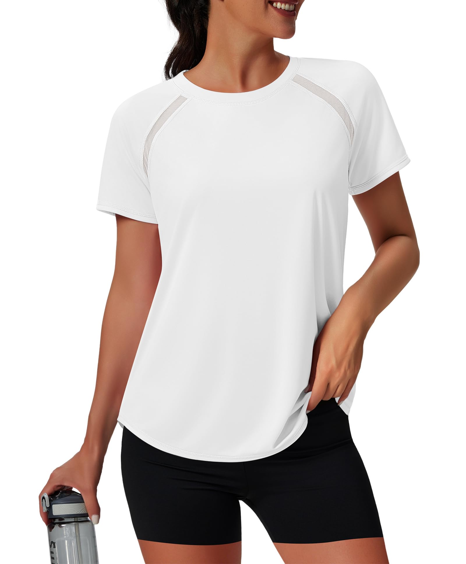 Women’s Short Sleeve Workout Top with Mesh Panels