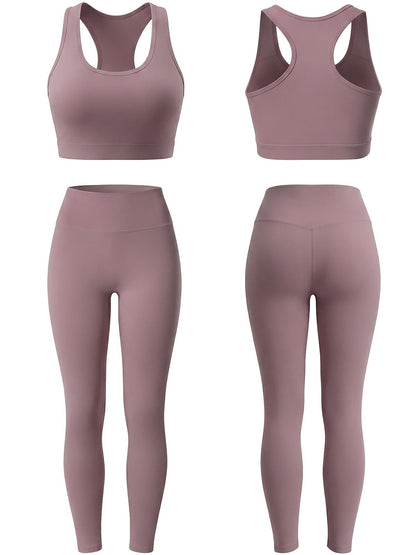Women’s 2-Piece Butter Soft Workout Set with Sports Bra and High Waist Leggings