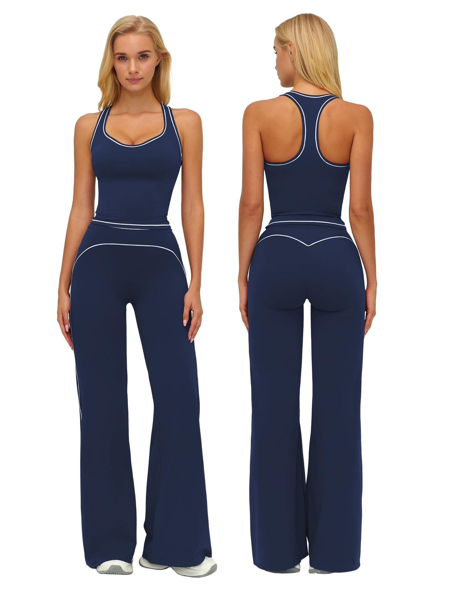 Women’s 2-Piece Workout Set with Racerback Top and Wide Leg Pants