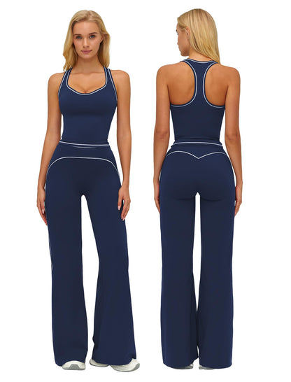 Women’s 2-Piece Workout Set with Racerback Top and Wide Leg Pants