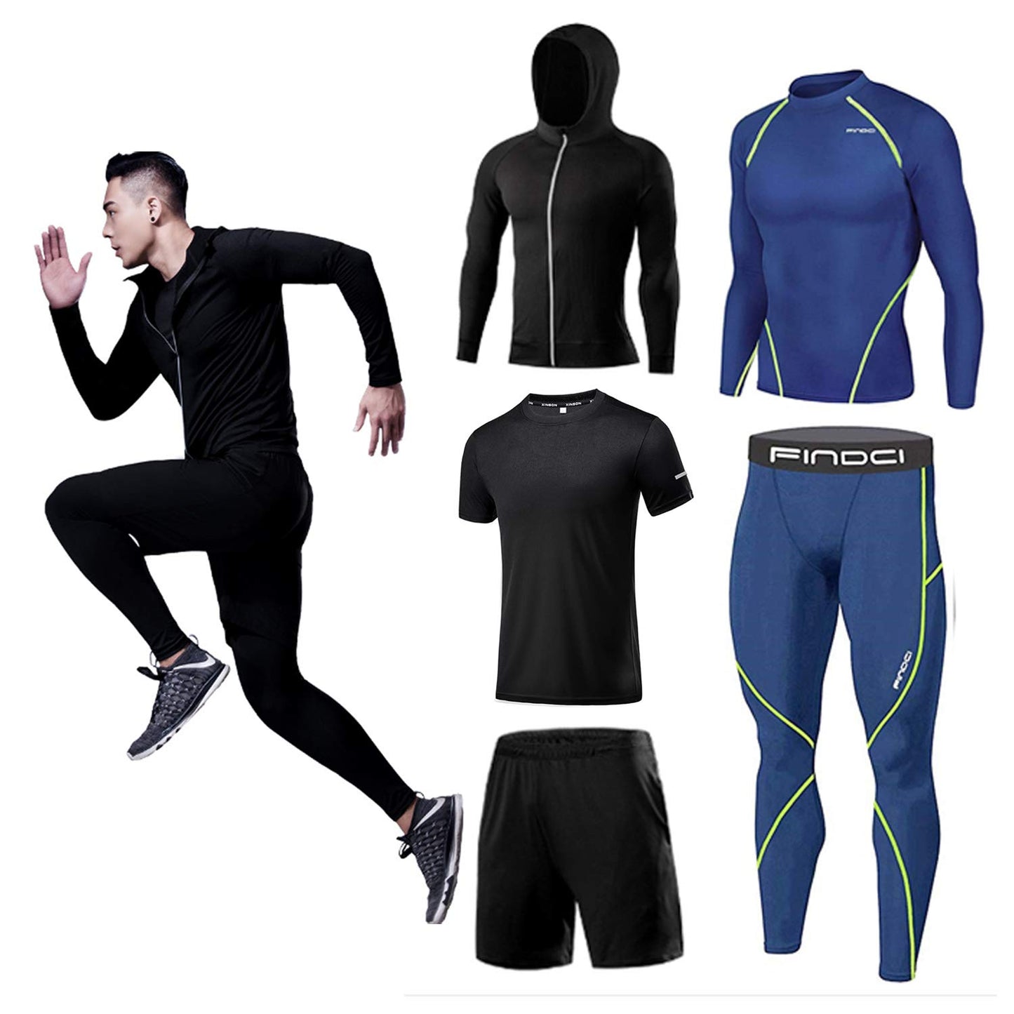 Men’s 5-Piece Workout Set with Compression Pants, Shirt and Jacket