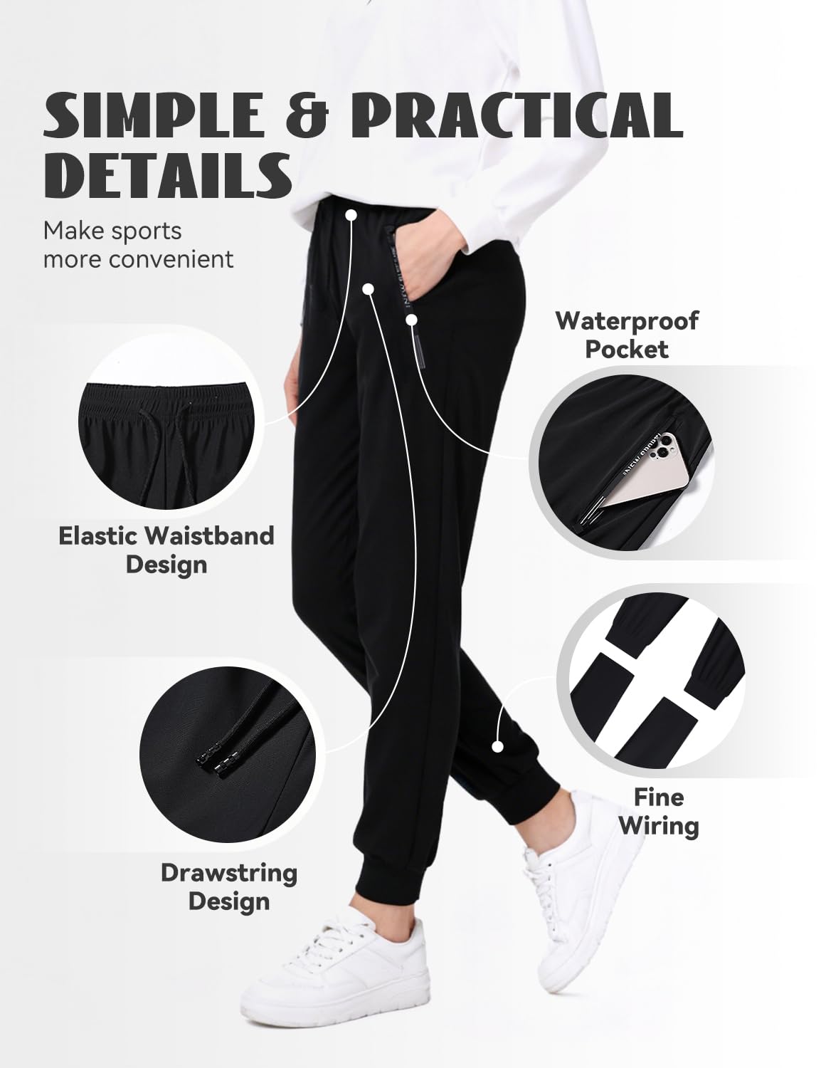 Women’s High Stretch Quick Dry Athletic Pants with Drawstring