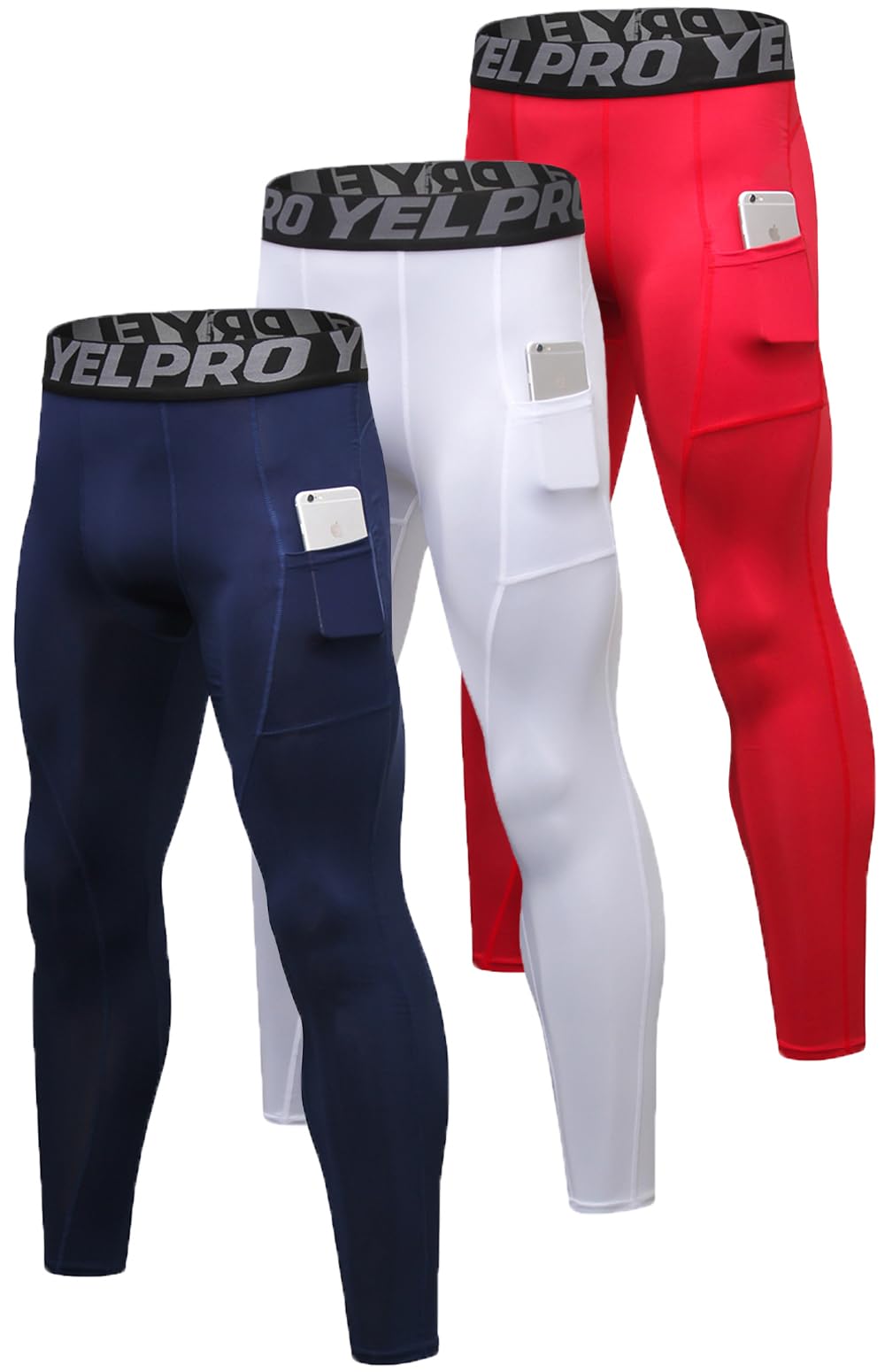 Men’s 3-Pack Compression Leggings with Pockets
