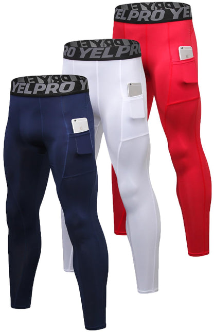 Men’s 3-Pack Compression Leggings with Pockets