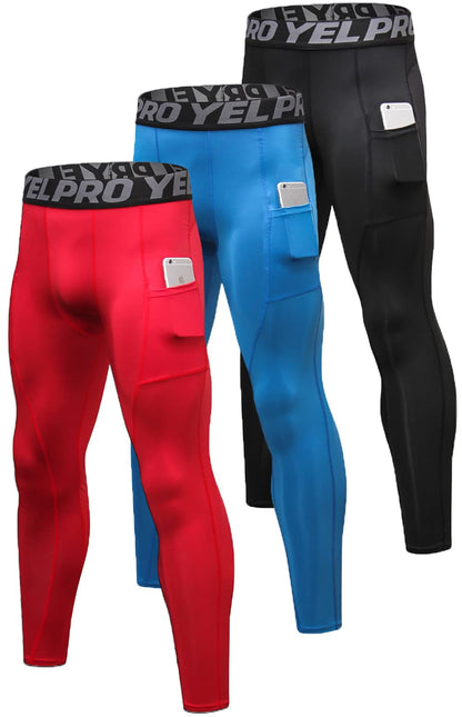 Men’s 3-Pack Compression Leggings with Pockets