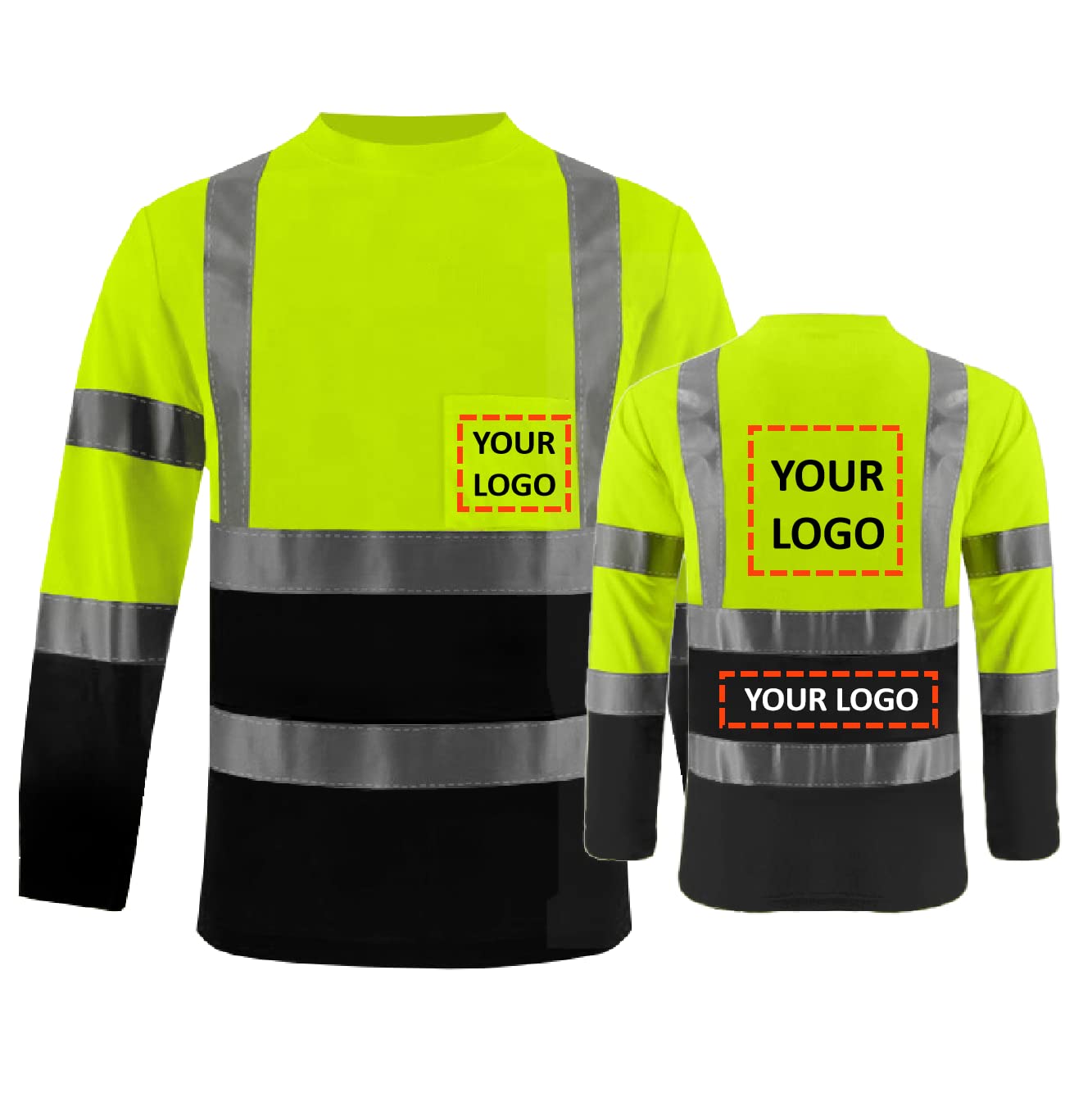 Unisex High Visibility Long Sleeve Reflective Safety Shirt with Pocket