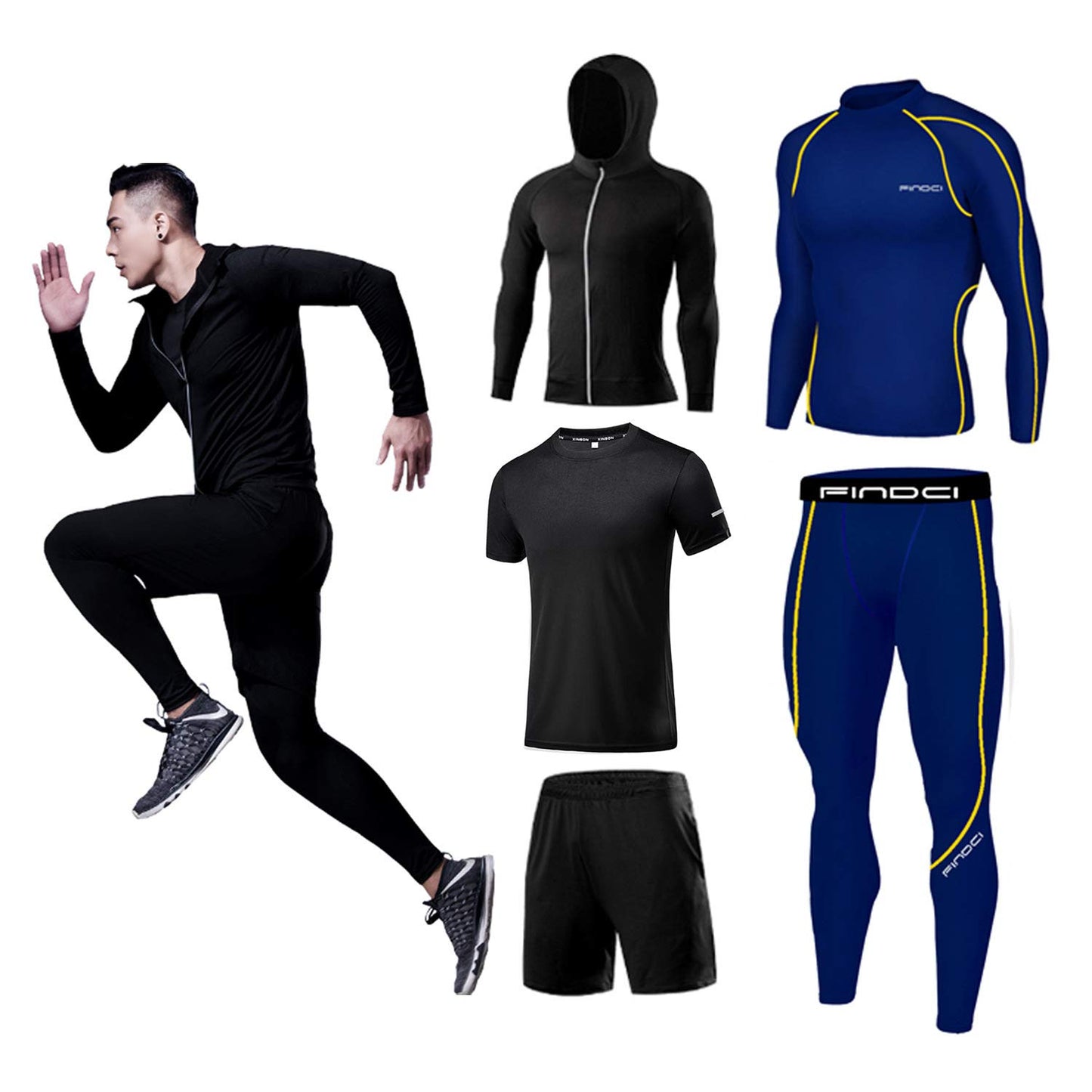 Men’s 5-Piece Workout Set with Compression Pants, Shirt and Jacket