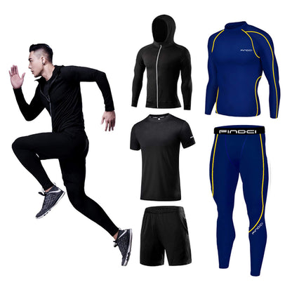 Men’s 5-Piece Workout Set with Compression Pants, Shirt and Jacket