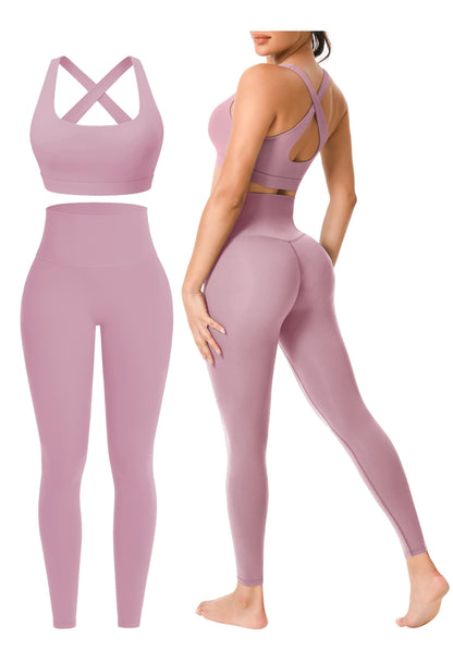 Women’s 2-Piece Seamless Workout Set with Sports Bra and High Waist Leggings