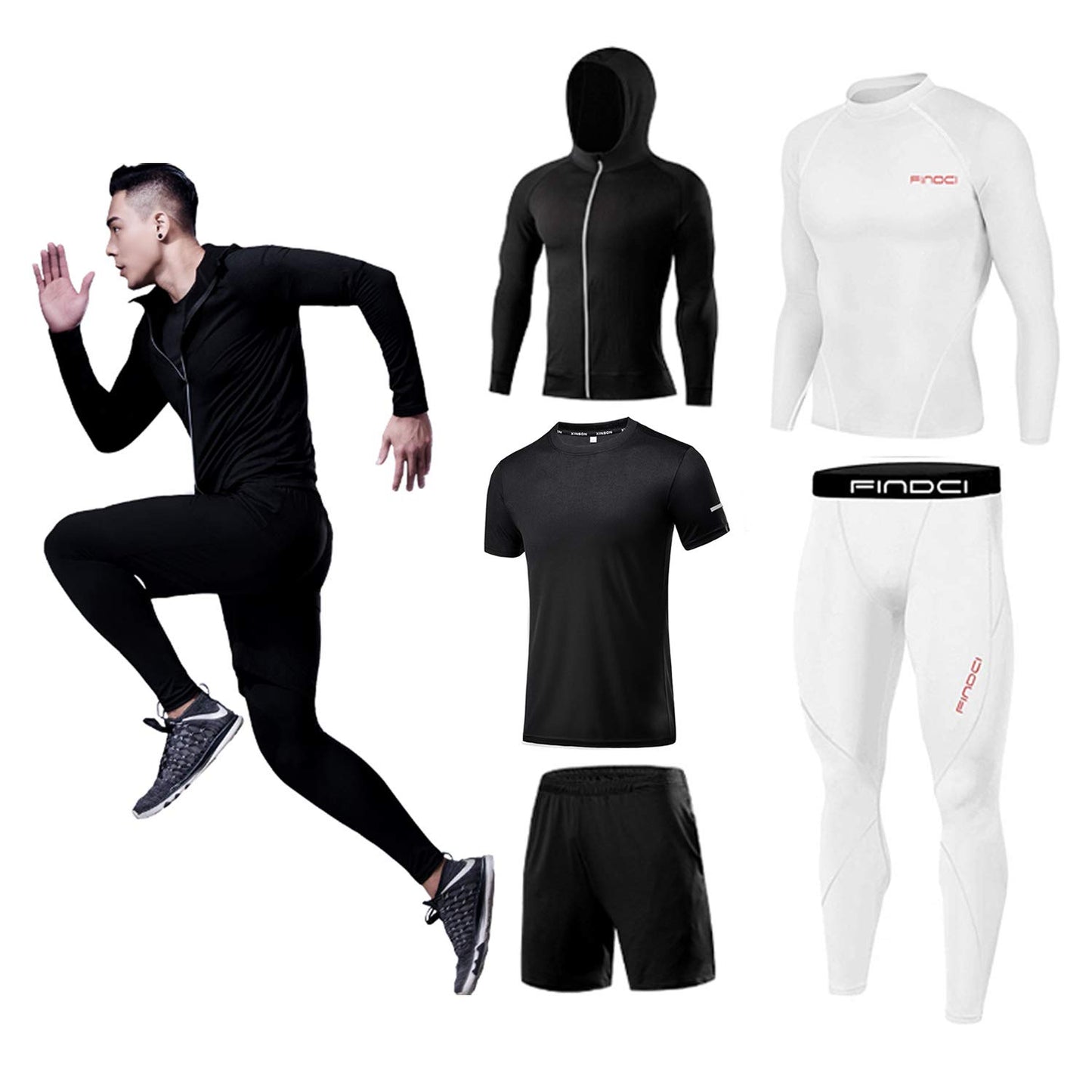 Men’s 5-Piece Workout Set with Compression Pants, Shirt and Jacket