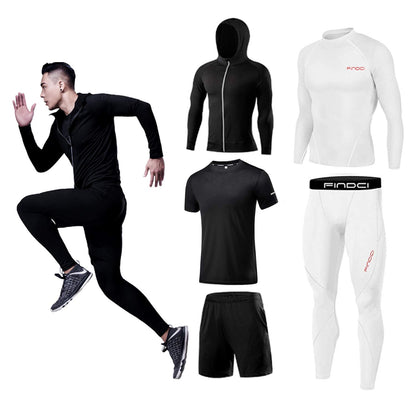Men’s 5-Piece Workout Set with Compression Pants, Shirt and Jacket